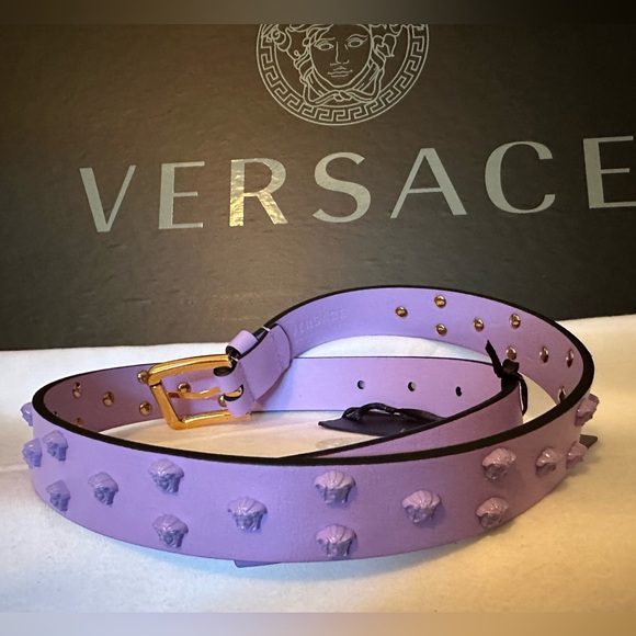 Versace Medusa Studded lilac leather belt NEW (AUTHENTIC) - Picture 6 of 16